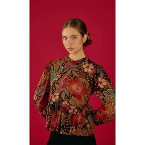 Farm Rio Women's Floral Long-Sleeve Blouse Multicolor Size S‎ Flowered Leopards